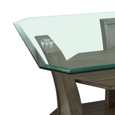 Transitional 44'' Gray Wood & Glass Rectangular Coffee Table