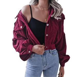 Coolmee Women's Cropped Shacket Fashion Button Down Corduroy Shacket Jackets Casual Long Sleeve Crop Jackets Tops - 1 of 4