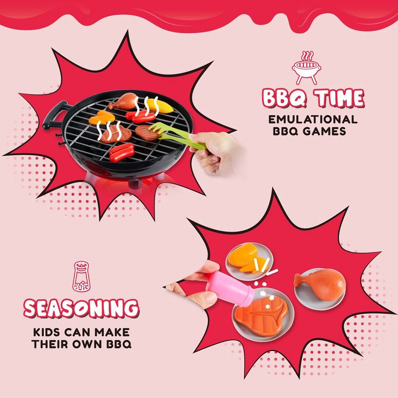 24 PCS Little Chef Barbecue BBQ Cooking Kitchen Toy Grill Play Food Cooking Playset for Kids Kitchen Pretend Play, 4 of 6