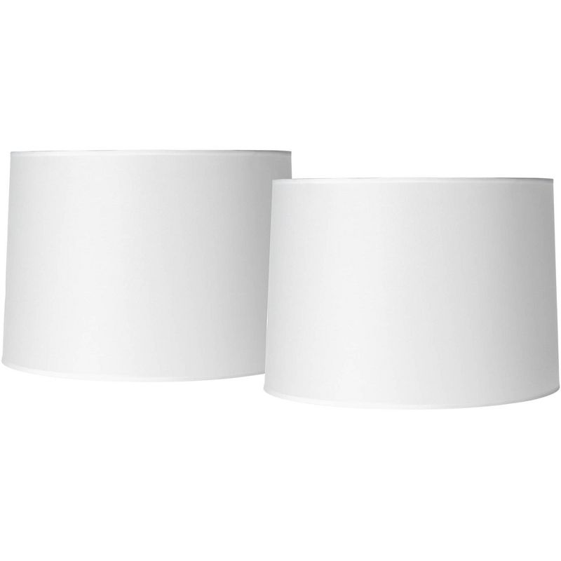 Springcrest Set of 2 Hardback Drum Lamp Shades White Medium 15" Top x 15" Bottom x 11" High Spider Replacement Harp Finial Fitting, 1 of 7