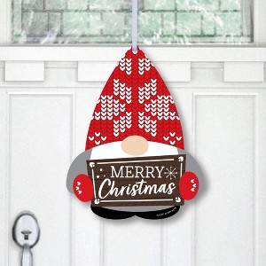 Big Dot of Happiness Christmas Gnomes - Hanging Porch Holiday Party Outdoor Decorations - Front Door Decor - 1 Piece Sign - 1 of 4