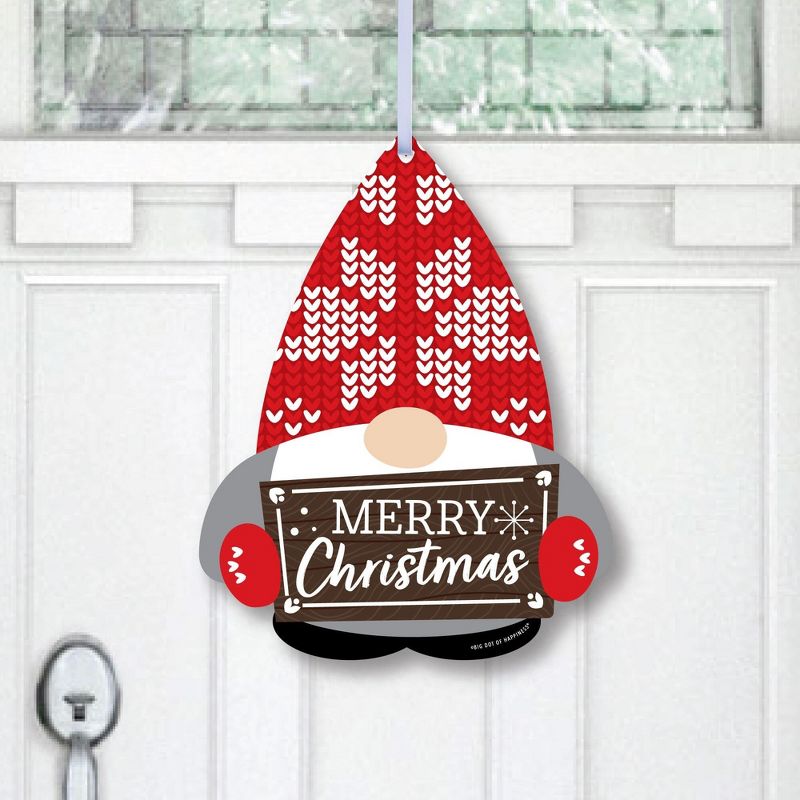 Big Dot of Happiness Christmas Gnomes - Hanging Porch Holiday Party Outdoor Decorations - Front Door Decor - 1 Piece Sign, 1 of 9