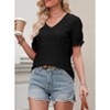Clearlove Womens Casual V Neck T Shirts Blouses Short Sleeve Tops Summer Trendy Solid Color Textured Knit Tee Tunics - 3 of 4