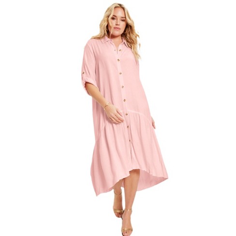 June + Vie By Roaman's Women's Plus Size Ruffled Shirt Dress : Target