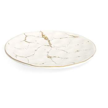 Classic Touch Set of 4 White Porcelain 10"D Dinner Plates with Gold Design