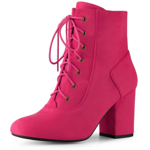 Perphy Women s Round Toe Lace Up Size Zip Chunky High Heel Ankle Boots Hot Pink 9 Target