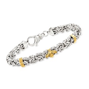 Ross-Simons Sterling Silver Byzantine Bracelet With 14kt Yellow Gold Bee and Bar Stations - 1 of 3