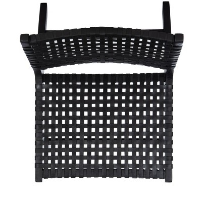 Luna Black Leather Woven Accent Chair with Sungkai Wood Frame