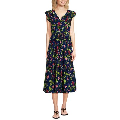 Lands' End Women's Ruffle Sleeve Chiffon Tiered Midi Dress
