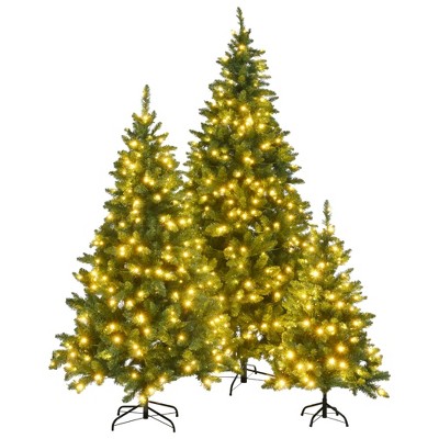 VisioGear Craft Activity Kits 8FT, 6FT, 4FT Pre-Lit Green Pine Artificial Christmas Tree, Set of 3 Hinged Xmas Trees, Green