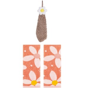 REGALWOVEN 3 Pcs Soft Absorbent Floral Pattern Bathroom Hand Towels - 1 of 4