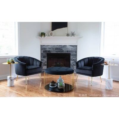 Chic Black Velvet Barrel Accent Chair with Gold Metal Legs