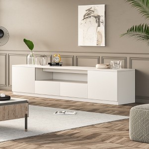 ATJafurn Modern 3 Piece Living Room Entertainment Center Set Includes TV Stands, Glass Display Cabinet and Nightstand For 75 Inch TV, White - 1 of 4