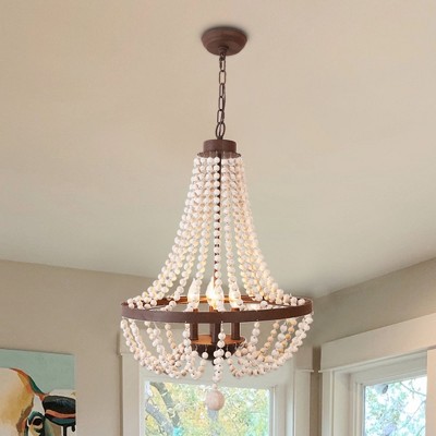 Bella Depot 4-Light Bohemian Wood Bead Ceiling Light Adjustable Pendant Light Farmhouse Chandelier