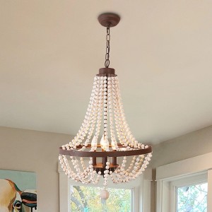 Bella Depot 4-Light Bohemian Wood Bead Ceiling Light Adjustable Pendant Light Farmhouse Chandelier - 1 of 4