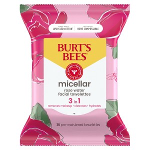 Burt's Bees Facial Cleansing Towelettes Micellar Rose Makeup Removing - Unscented - 30ct - 1 of 4