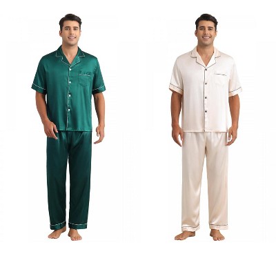 INSPIRE CHIC Men's 2 Pack Casual Sleepwear Short Sleeve Satin Pajamas Sets