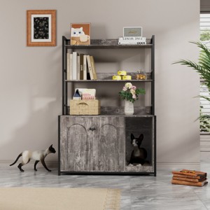 Cat Litter Box Enclosure Cabinet with 3-Tier Storage Shelves, 35.2''W Modern Hidden Cat House  for Home Organization-3irtyhousy - 1 of 4