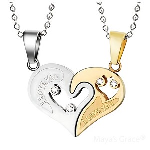Maya's Grace Two Pieces Heart Shaped with I Love You Message Pendant and Couple Matching Necklace - 1 of 4