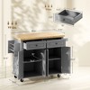 Kitchen Island Cart with Rubber Wood Top, Rolling Kitchen Island Table on Wheels with Drawers, Adjustable Shelves, Spice Rack and Towel Rack - 3 of 4