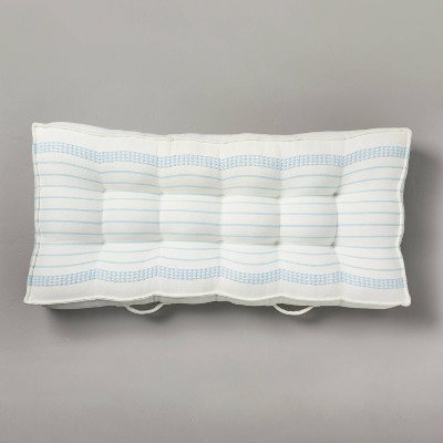 Image of Border Stitch Stripe Indoor/Outdoor French Floor Cushion White/Light Blue - Hearth & Hand™ with Magnolia