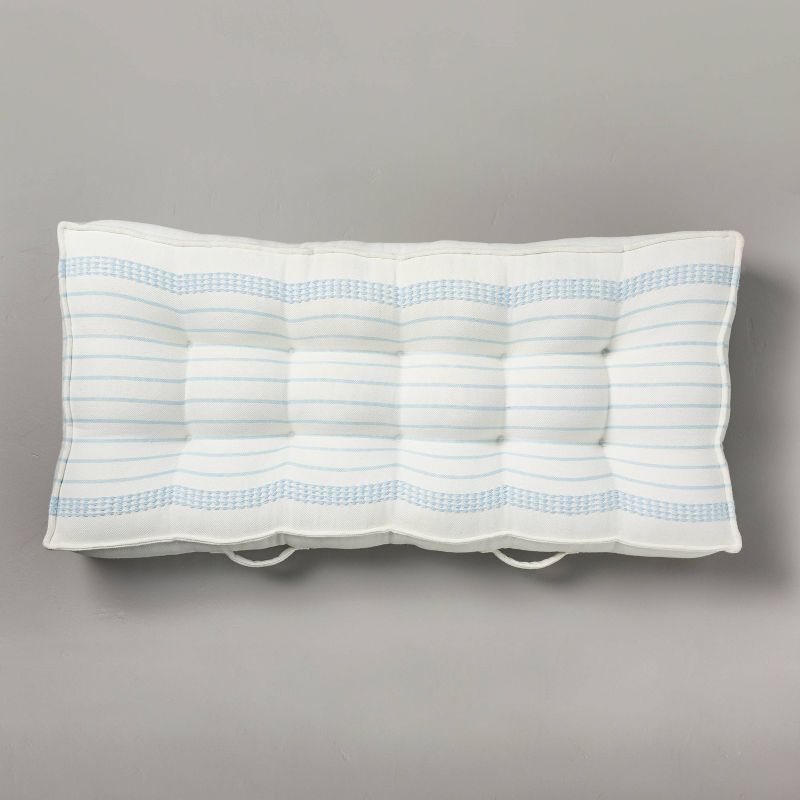 Border Stitch Stripe Indoor/Outdoor French Floor Cushion Cream/Light Blue - Hearth &#38; Hand&#8482; with Magnolia, 1 of 6