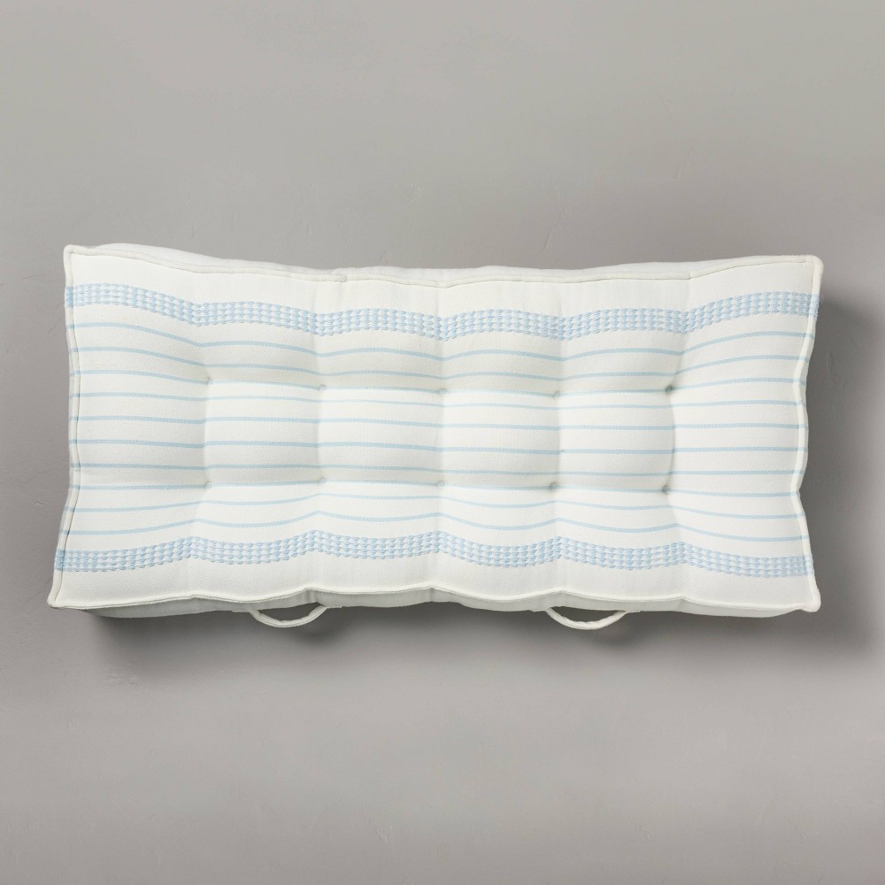 Photos - Pillow Border Stitch Stripe Indoor/Outdoor French Floor Cushion Cream/Light Blue