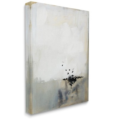Stupell Industries Neutral Beige Abstract Painting Black Ink Splatter