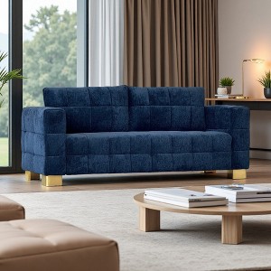 3-Seater Chenille Sofa with Tufted Seat & Custom Stainless-Steel Legs - 1 of 4