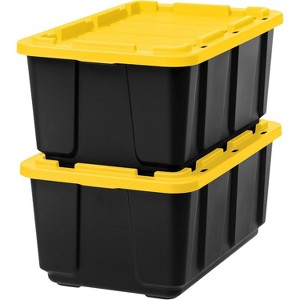 IRIS USA 27 Gallon Heavy Duty Truck Bed Toolbox Storage Tote Bins with Lids, Garage Organization, Black/Yellow, 2 Pk - 1 of 4