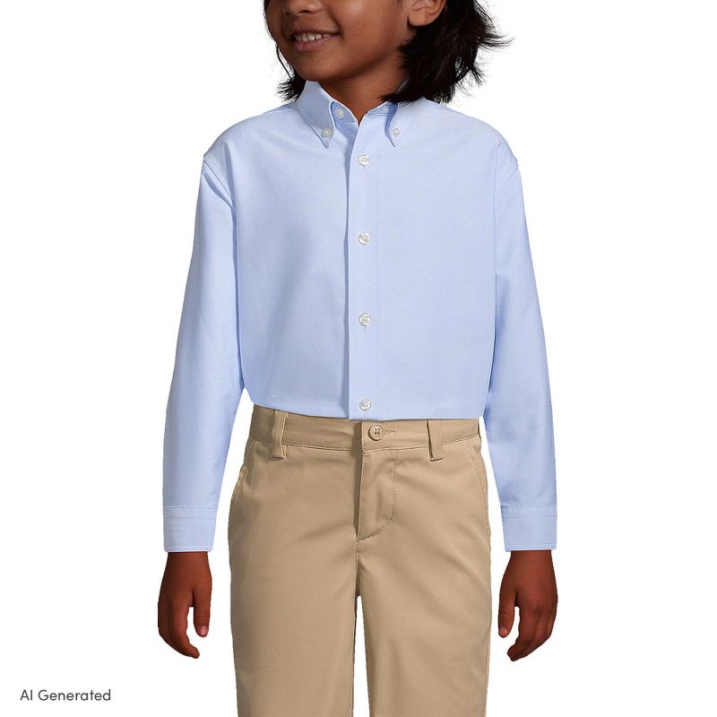 Lands' End Kids Long Sleeve Solid Oxford Dress Shirt - 10 - Blue