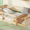 INFURNIC Beds Montessori Floor Bed with Fence Sturdy Wooden Frame for Kids Play and Sleep Space, Brown, 77"*42.6"*15.7" - 2 of 4