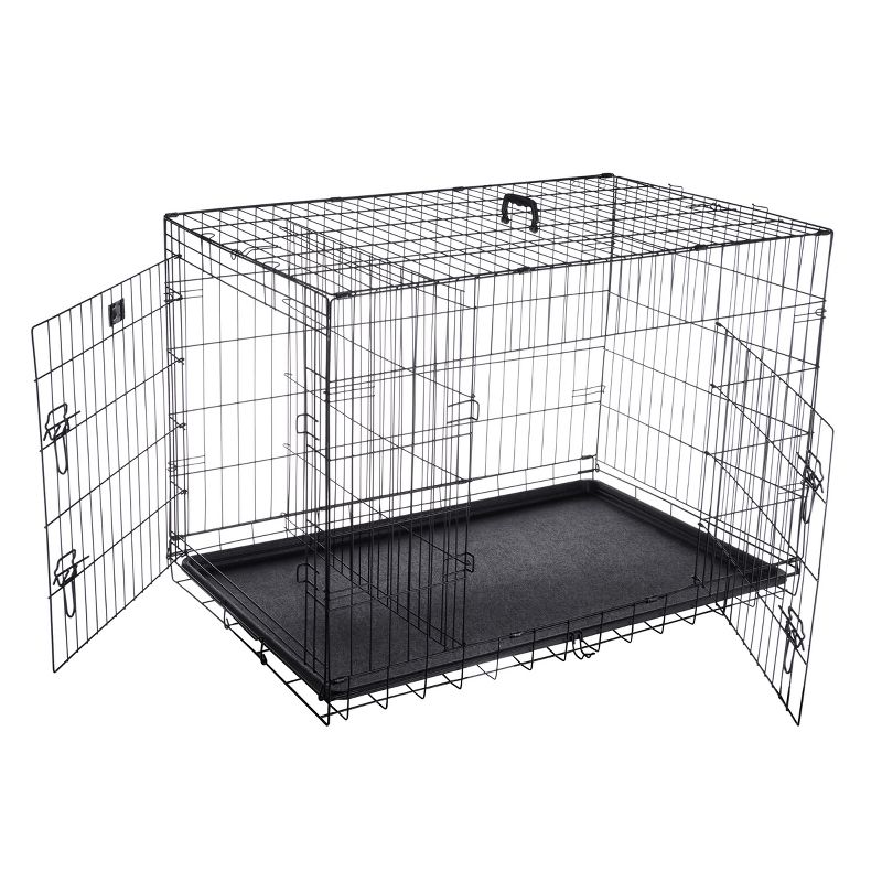Dog Kennel - 42-Inch Dog Crate with Doors for Front and Side Access - Collapsible Dog Crate with Divider Wall Panel for Large Dogs by PETMAKER (Black), 1 of 9