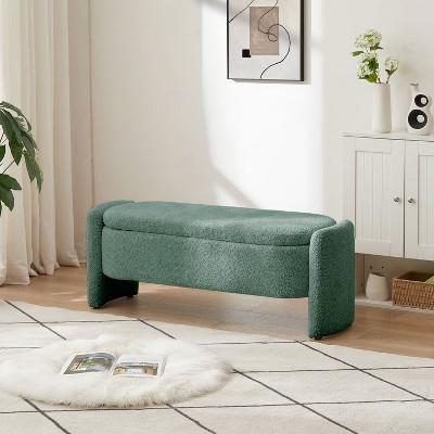 Oval Storage Bench For Bedroom End Of Bed Storage Bench,Boucle Upholstered Entryway Bench Storage Ottoman Bench For Living Room-The Pop Home