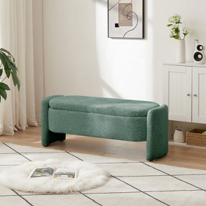 Oval Storage Bench For Bedroom End Of Bed Storage Bench,Boucle Upholstered Entryway Bench Storage Ottoman Bench For Living Room-The Pop Home - 1 of 4