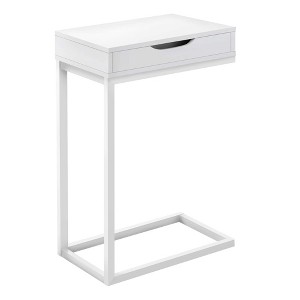 Monarch Specialties Accent Table C-Shaped End Side Snack Storage Drawer Living Room Bedroom Metal Laminate White Contemporary Modern - 1 of 4