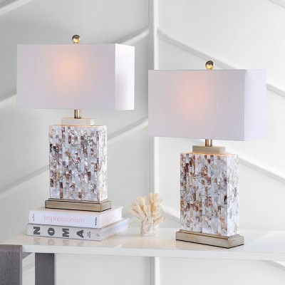 Tory 25" Cream Shell and Gold Table Lamp Set with White Shade