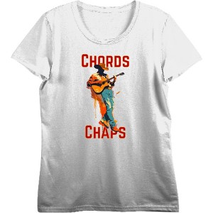 "Chords & Chaps" Cowboy Americana Women's Crew Neck Short Sleeve Crop Top - 1 of 3