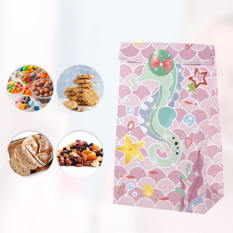 Unique Bargains Children's Paper Cartoon Ocean Seahorse Candy Gift Bags 5.12"x3.15"x9.45" Pink 12 Pcs, 5 of 7