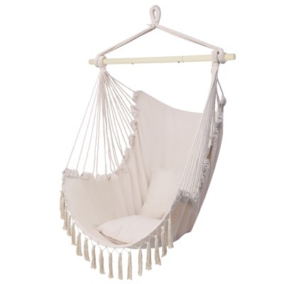 Slickblue Portable Hanging Chair, Lightweight Tassel Pillow Support, Air Chair, Modern, Beige or Gray