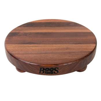 John Boos Walnut Wood Cutting Board for Kitchen Prep, 12 Inch in Diameter, 1.5 Inch Thick Edge Grain Round Charcuterie Boos Block with Wooden Bun Feet