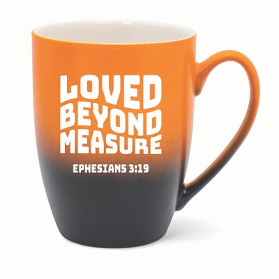 Elanze Designs Loved Beyond Measure Ephesians 3:19 Two Toned Ombre Matte 10 ounce New Bone China Coffee Tea Cup Mug, Orange and Black