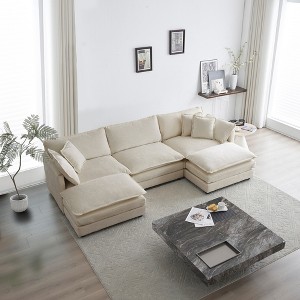TiramisuBest Free Combination Comfy Upholstery Modular Oversized L Shaped Sectional Sofa With Reversible Ottoman, Beige Chenille - 1 of 4