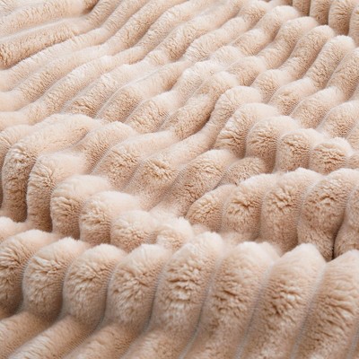 Camel Ribbed Flannel Down Alternative Comforter Set, Queen