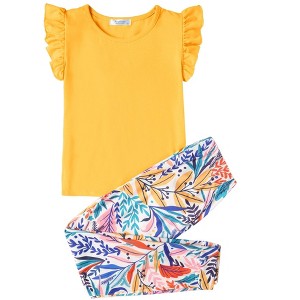 Arshiner 2 Piece Girl Clothes Outfits Spring Summer Ruffle Trim Tank Top Shirts and Pant Set with Pockets - 1 of 4