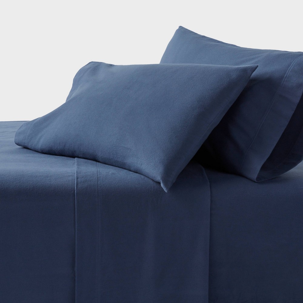 Photos - Bed Linen King Ultra Soft Flannel Sheet Set Navy - Threshold™