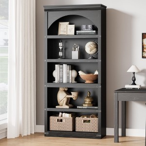 Farmhouse Arched Bookshelf, 69" Tall Bookcase w/Arche Design, Wooden Arch Book Shelf with Wooden Base, 5 Tier Bookshelves - 1 of 4