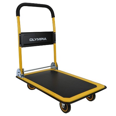 Olympia Tools 87-992 700 Pound Capacity Heavy Duty Folding Steel Frame Utility Flatbed Rolling Storage Cart w/ No Slip Deck and Swivel Wheels, Yellow