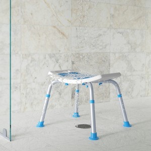 Flash Furniture HERCULES Padded Shower Stool with Adjustable Height, Non-Slip Feet and Seat Pad in White/Blue - 1 of 4