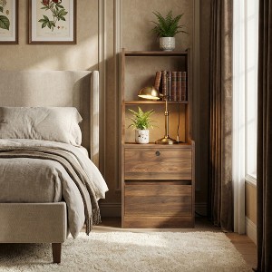 Airsurfer Compact Walnut Brown Nightstand Modern Wooden Bedside Table Storage Solution for Bedroom Organization - 1 of 4